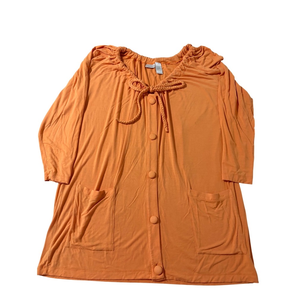 VTGSpiegel Orange Button Front Tunic Top XL Braided Tie Neck 3/4 Sleeve Pockets